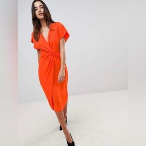 NWT Women's Stunning ASOS Orange Twist Midi Dress With Kimono Sleeve Size 0‎